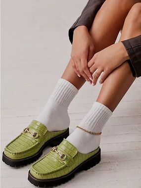 Intentionally Blank Free People Luda Croc  Horsebit Lug Sole Green Loafer  8